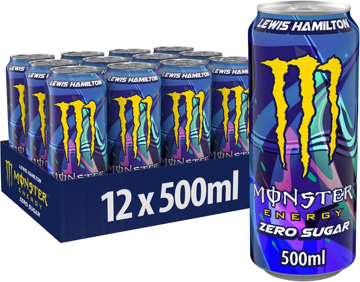 Monster Energy Lewis Hamilton Zero Caffeinated Energy Drink with Refreshing Peach Nectarine Flavour - No Sugar and Calories - Pack of 12