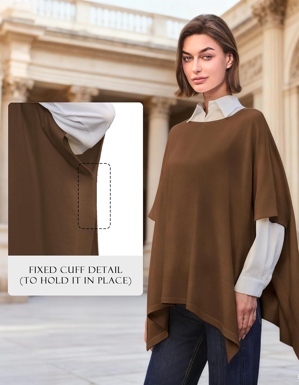 PULI Women's Pullover Poncho Sweater Oversized Loose Fit Soft Shawl Wraps Fitting Baggy Tops for Fall Winter - Image 3