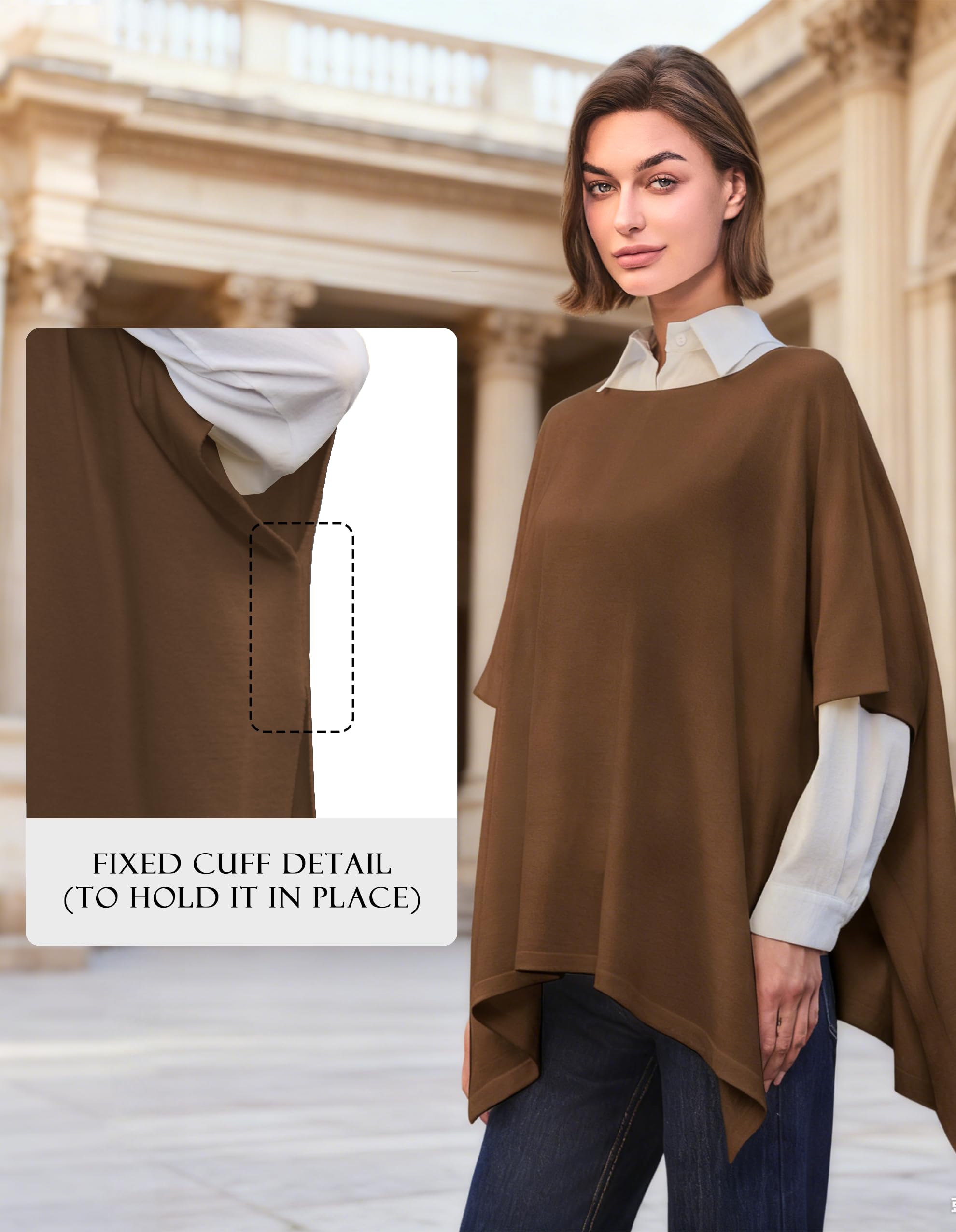 Pullover poncho da donna in cashmere, scialle, vestibilità larga, per autunno inverno, Caramello, taglia unica