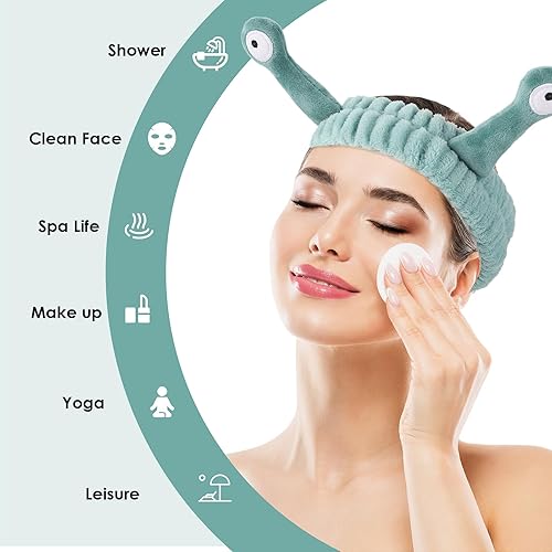 Miniatura 5 de 2 diademas de lavado facial con palmera y caracol, bandas para el cabello de spa, diademas de maquillaje para mujeres, de dibujos animados, de forro