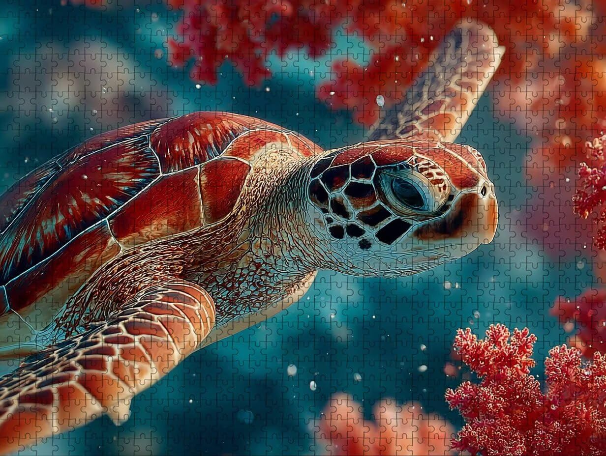 Zwierzę Drewniane Puzzle Turtle Puzzle 5000 sztuk dla dorosłych z kompaktowym pudełkiem 156 x 105 cm, wymagające puzzle, DIY kreatywne gry logiczne dla mężczyzn kobiet, dekoracja na lato prezent, U