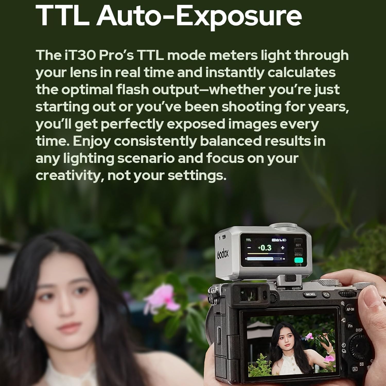 Godox iT30 Pro S Combo Kit with TR-S Riser and Diffuser, TTL Mini Camera Flash for Sony ZV-E10,ZV-E10,ZV-1, TTL Mode Auto Exposure, 2.4G HSS 1/8000s, 2.8" Full-Color Touchscreen(Black)