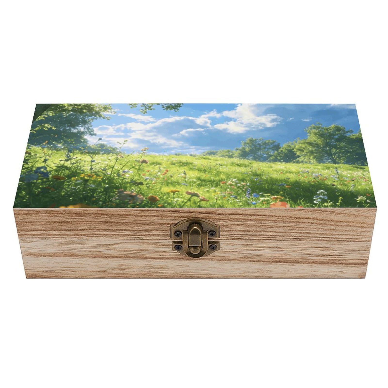 LZQPOEAS Meadow Wooden Storage Box Small Decorative Box with Hinged Lid Handmade Elegant Keepsake Storage Box for Jewelry, Photos, Trinkets, Letter Gifts, Small Heirlooms
