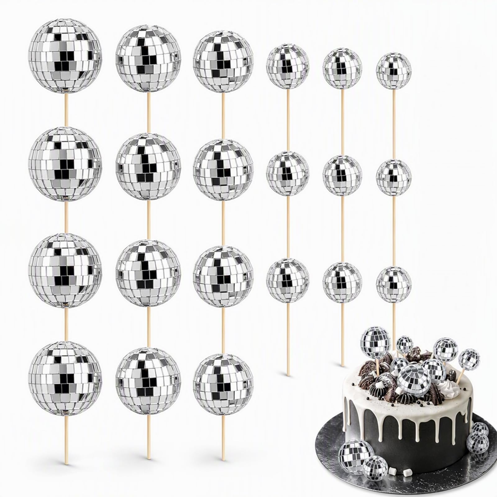 24 Pcs Disco Ball Cake Decorations, Disco Cake Decorations