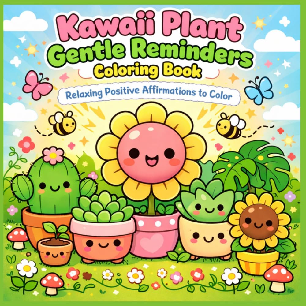 Kawaii Plant Gentle Reminders: A Coloring book for Adults and Teens | 50 Relaxing Positive Affirmation with Unique cute scenes
