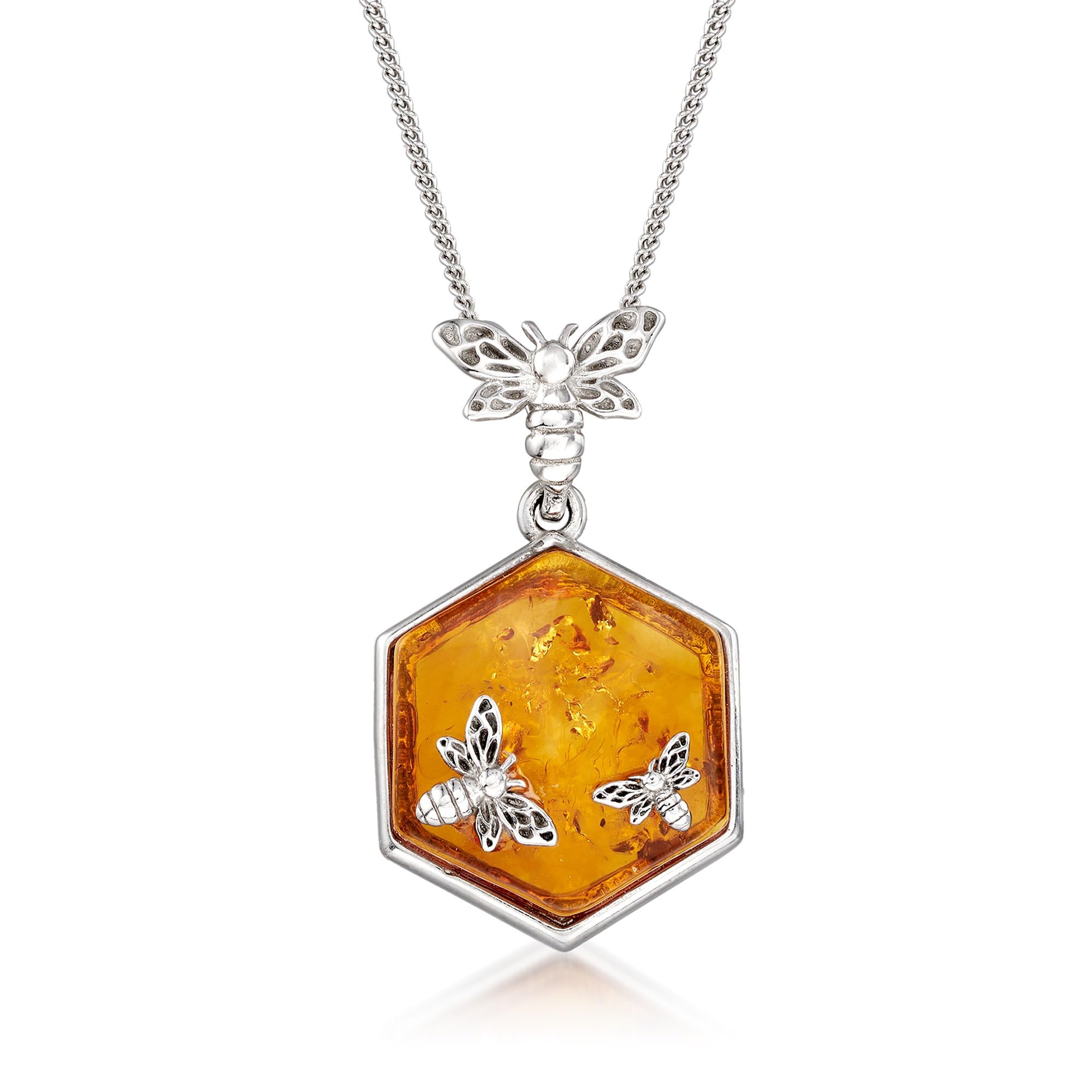 Ross-Simons Amber Honeycomb and Bumblebee Pendant Necklace