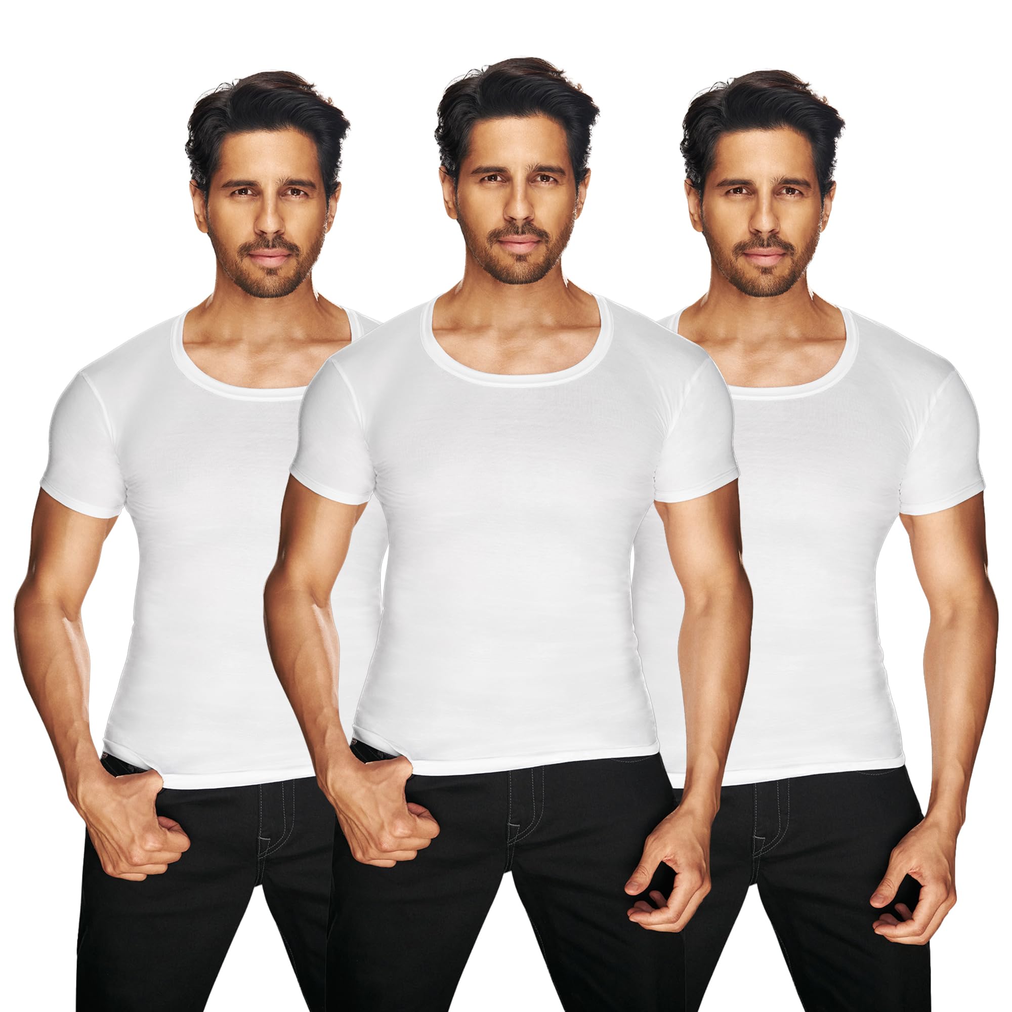 sporto Men's Pure Cotton Half Sleeve White Vest Pack of 3|Regular Fit Undershirt| Soft & Breathable Innerwear Baniyan for Men Daily Use Comfortable Tank Top-picture-28
