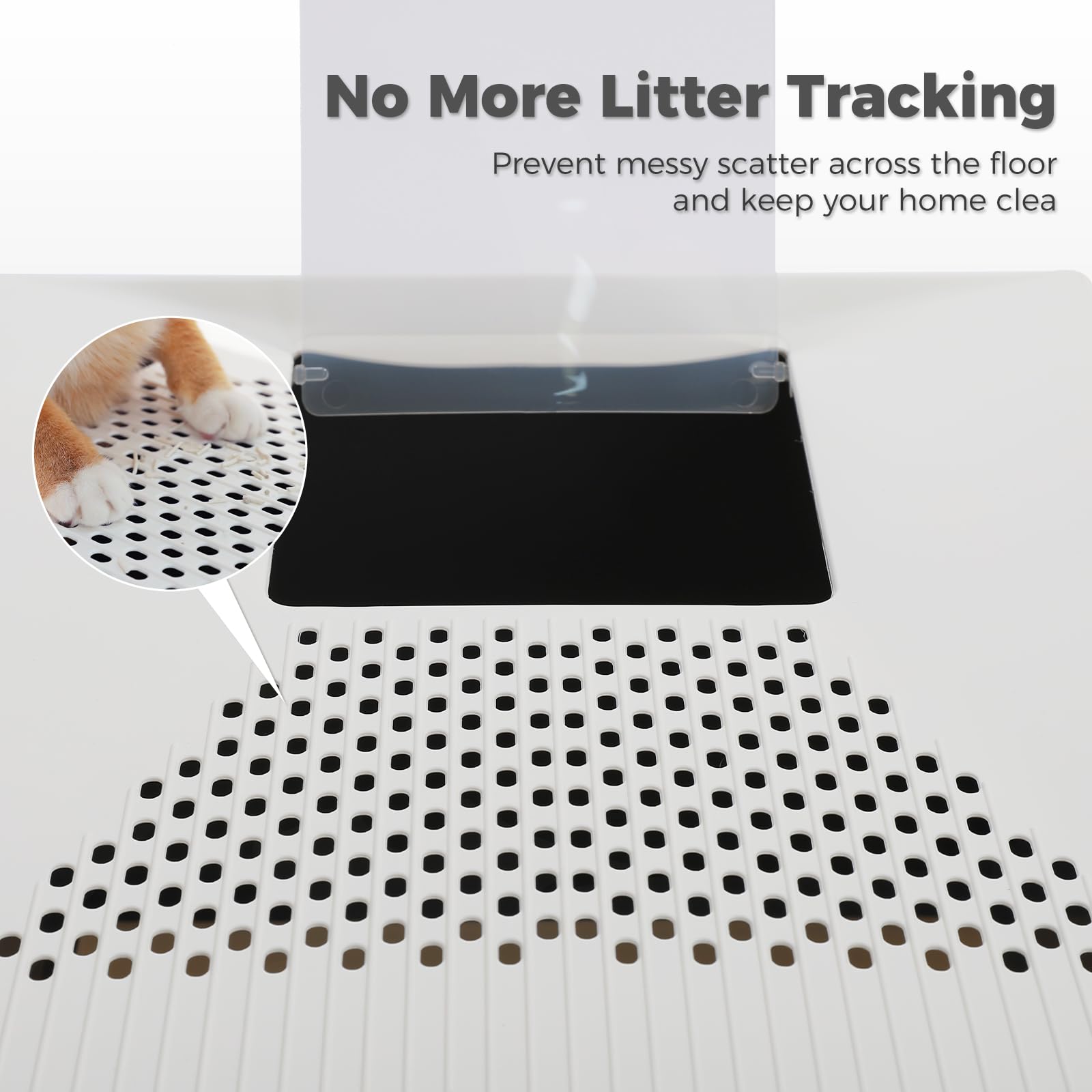 PEQULTI Caja de arena grande para gatos con tapa, caja de arena cubierta de alta capacidad de 88 L, protector de borde elevado antifugas, diseño de cajón extraíble y cuchara grande plegable, entrada