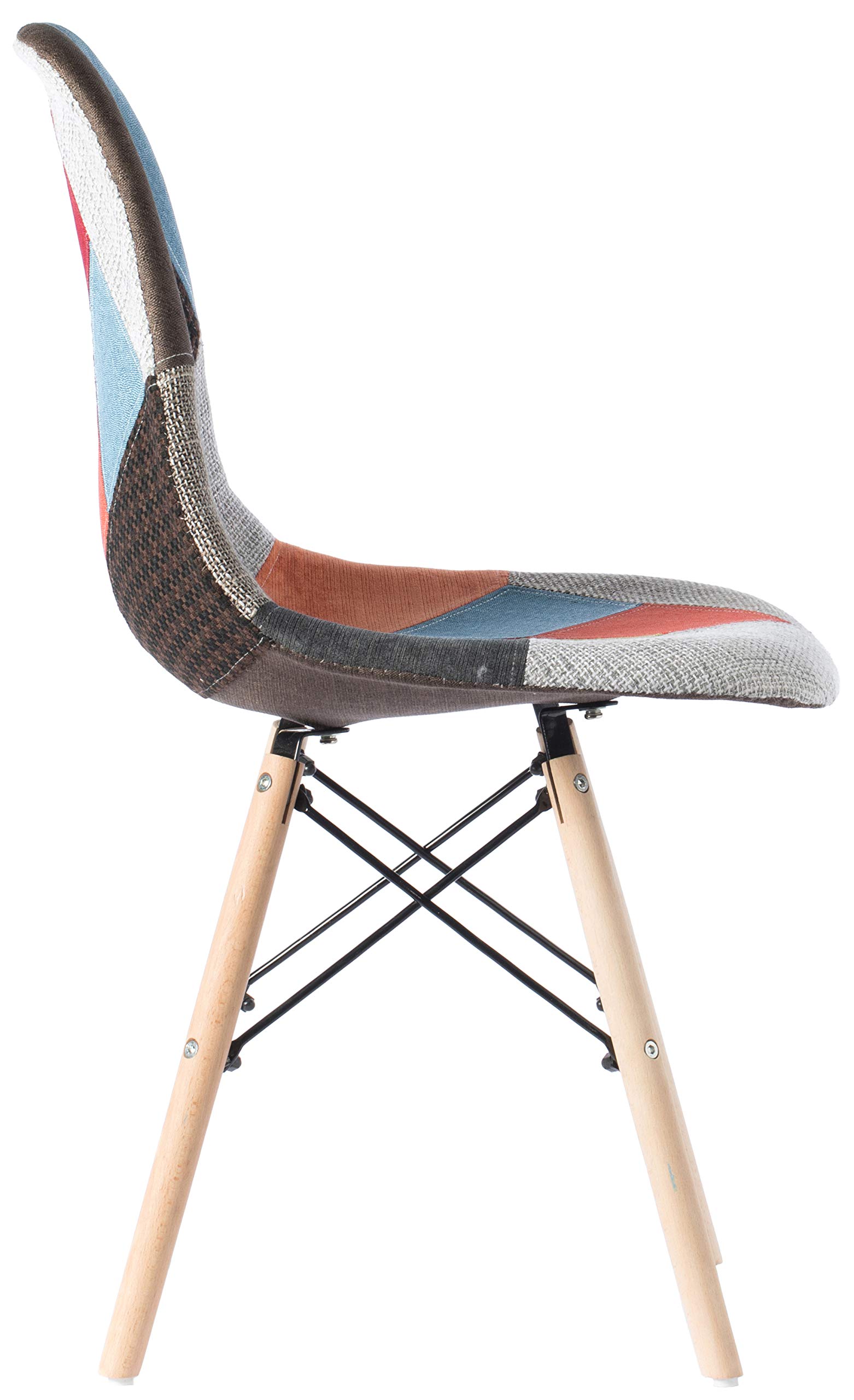 Silla de comedor moderna de mediados de siglo tapizada de plástico multicolor Patchwork DSW Shell con patas Eiffel de clavija de madera 7