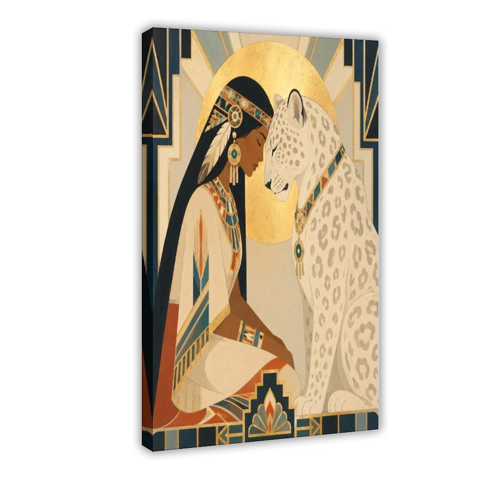 W7c8u2x3 Frame-Style-10 Woman White Leopard Canvas Wall Art, Cubist Apartment