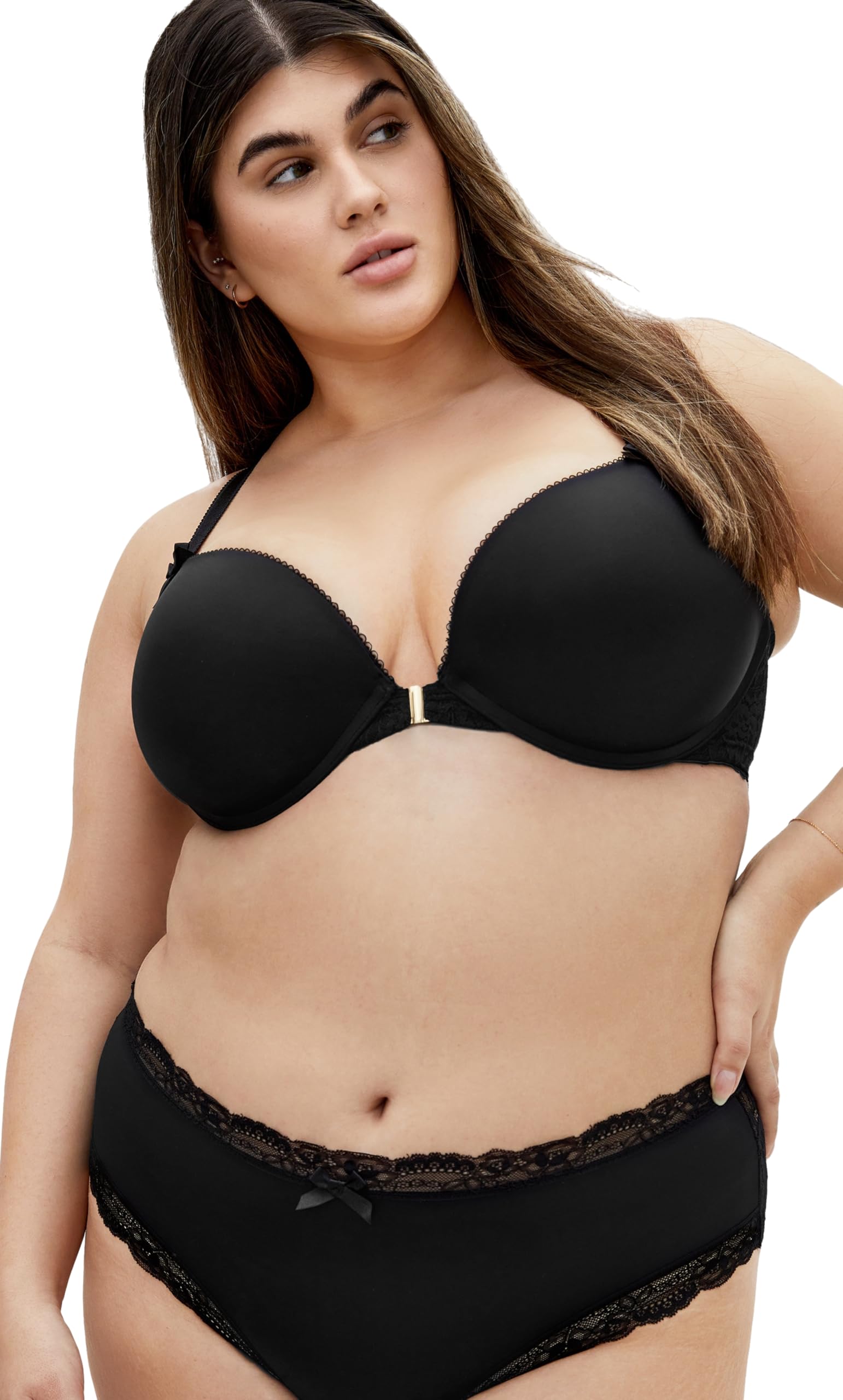 City Chic Women's Adore Luxe Racerback Push Up Black Bra