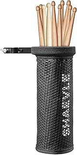 SHAEVLE Drum Stick Holder Adjustable Nylon Drum Stick Bag with Clamp-On Lockable Alloy Steel Heavy Duty Clamp for Drumsticks Mallets Up to 5 Pairs, Black