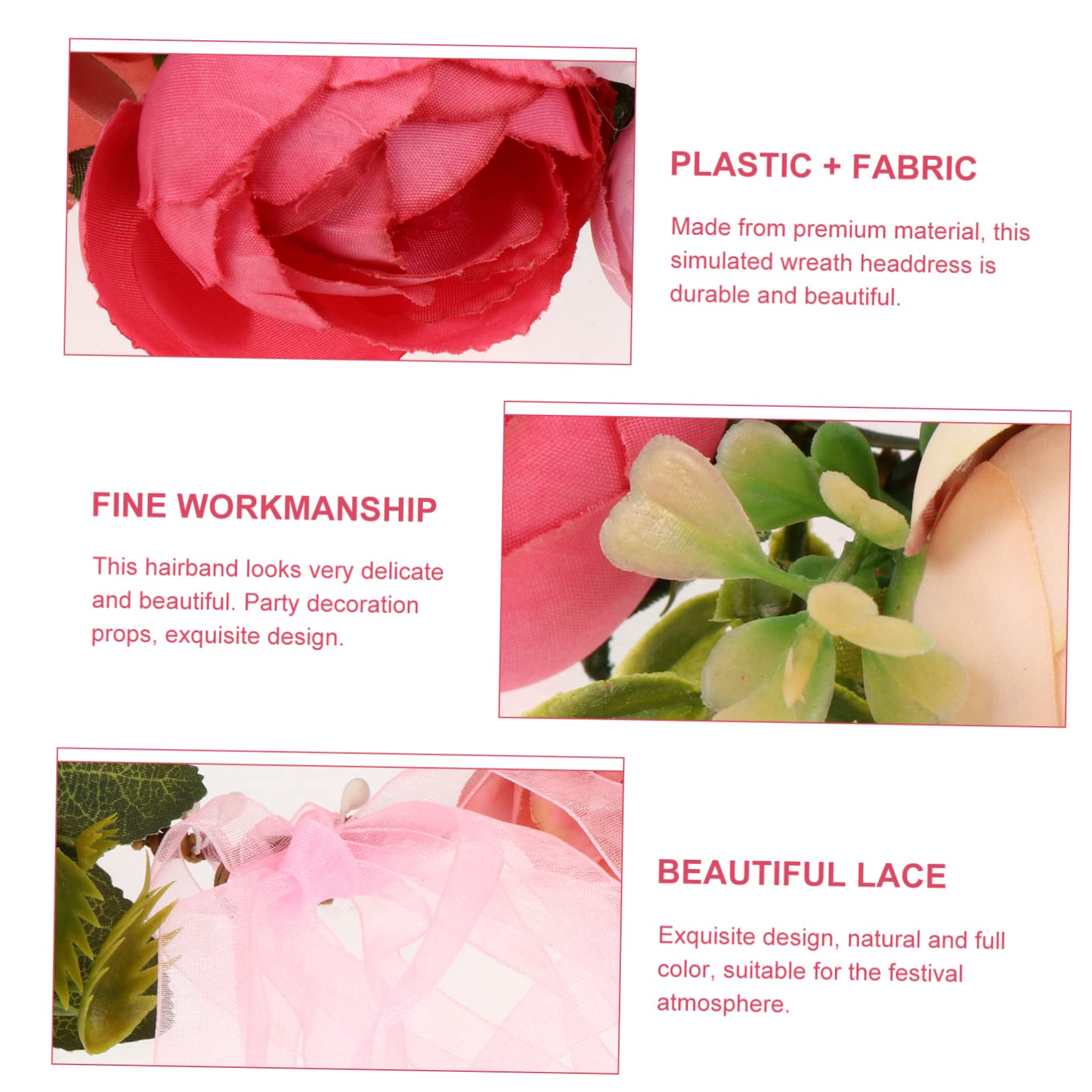 minkissy 3 piezas de de flores artificiales guirnalda floral encantadora diadema tocado simulada diadema guirnalda diadema guirnalda tocado accesorios para el cabello rosa