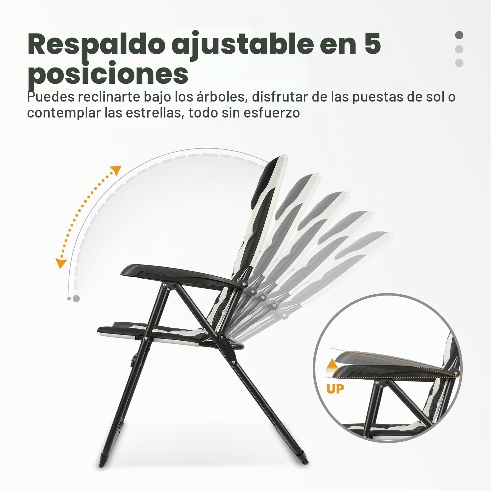 Homecall Silla de jardín plegable acolchada con respaldo ajustable, negro y crema