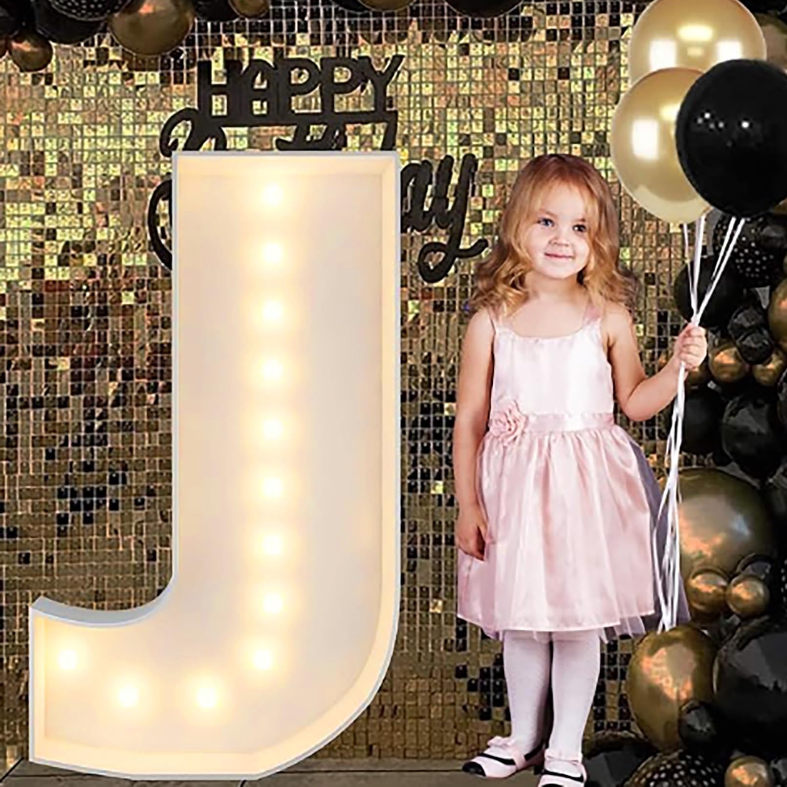 Alphabet LED Lights, 2.3/3.3/4ft Large Words Marquee Cardboard Letters Lamps For Birthday Graduation Party Decorations Wedding Home Decoration(J,120cm/4ft)