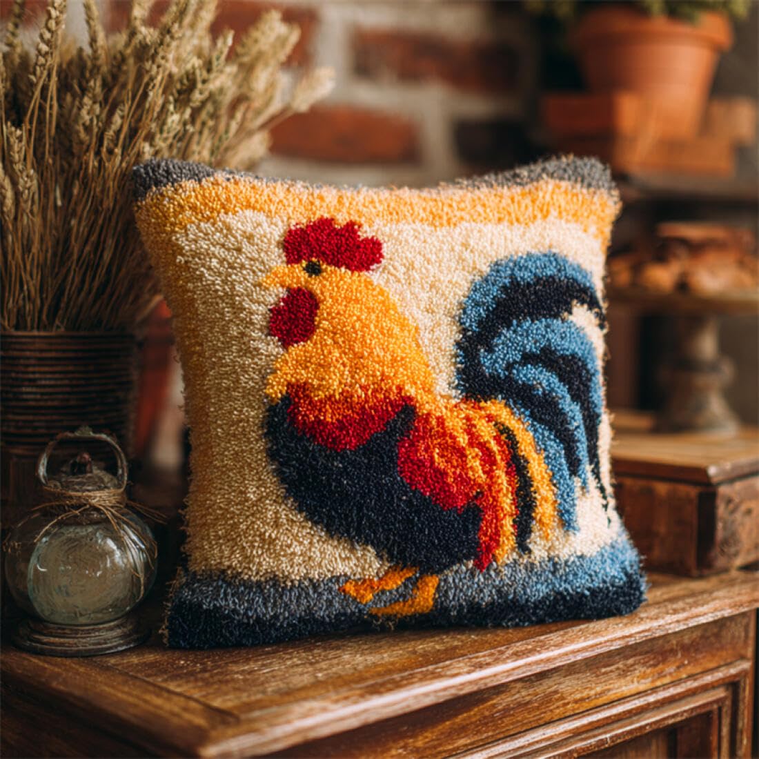 Kitquiver Animal Cushion Making Kit Cartoon Rooster DIY Tapestry Throw Pillow Cover Needlepoint Cushion Kits for Home Décor Needlework Kit for Beginners 17x17In