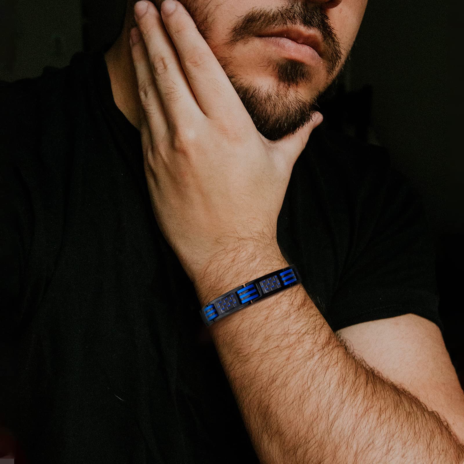 JEROOT Pulsera Magneticas de Titanio, Pulsera magnética para Hombres con 44 imanes Pulsera Ultrarresistente Brazaletes de Longitud Ajustable con herramienta de Medición para