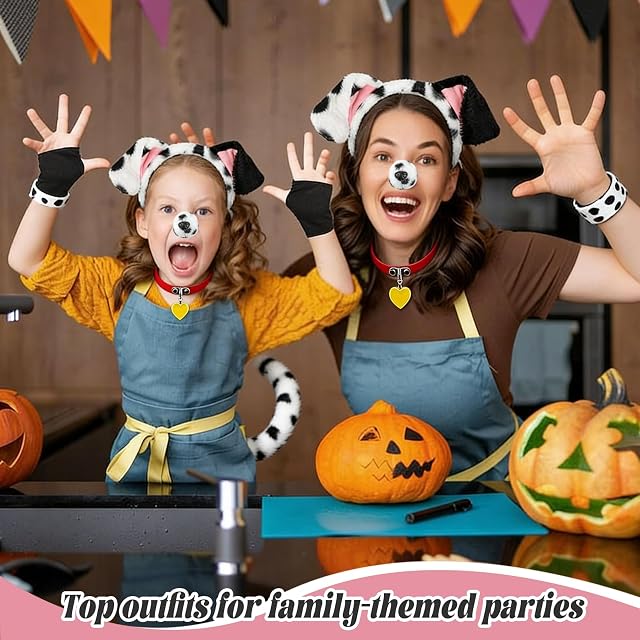 Foto 5 de 7 de QingWing 9 Piezas Disfraz Dálmata Set, Accessori per Costume da Cane Dalmata para Adulto