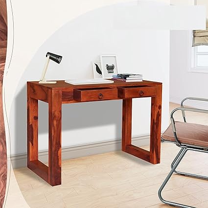 ARANYA Solid Sheesham Wood Study Table with 2 Drawer Storage Reading Writing Computer Desk for Home & Office Furniture - Brown