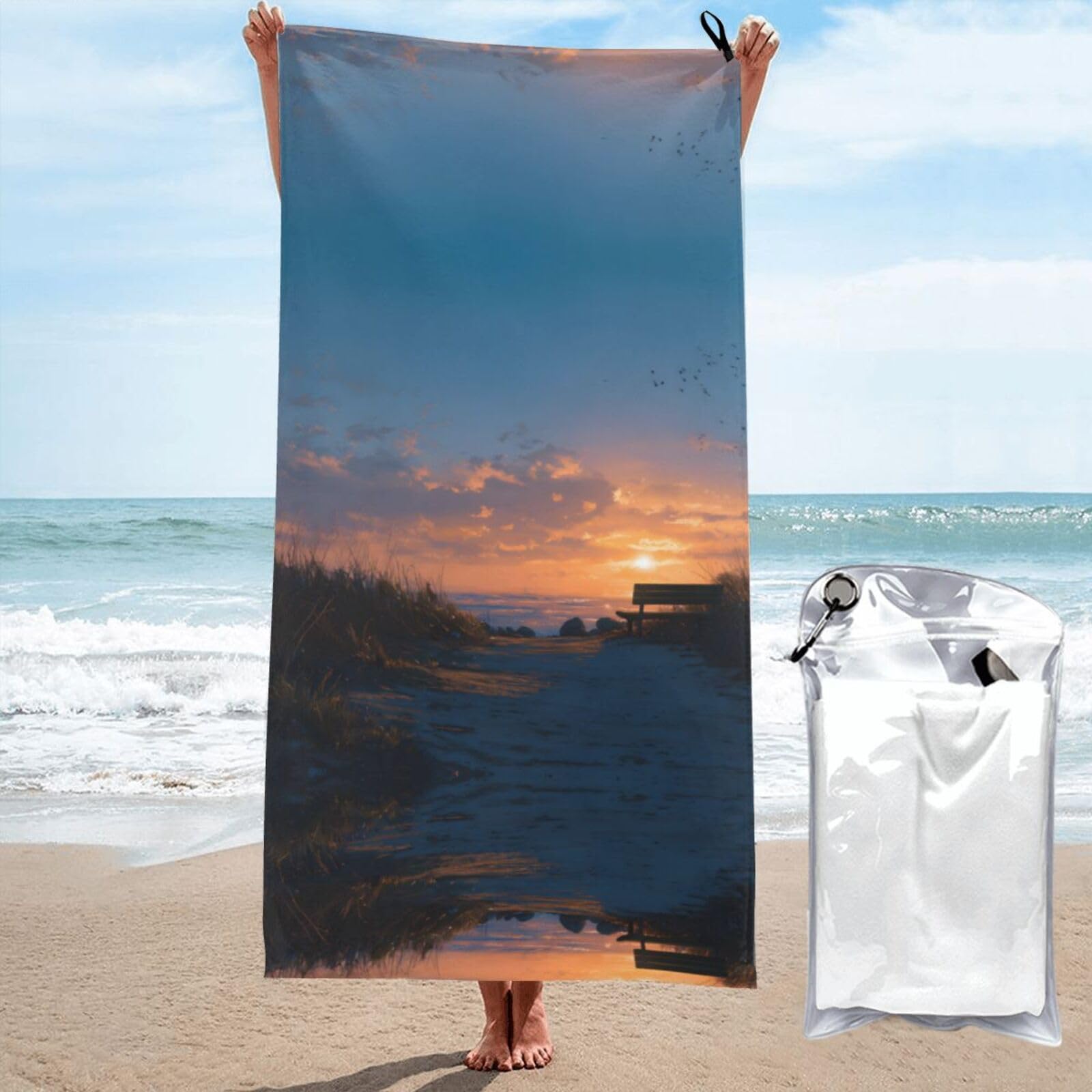 ESNAIUVCD Sunrise Print Beach Towel, Microfibre Sauna Towel, Quick-Drying Fitness Towel, Lightweight And Thin Portable Sauna Towel