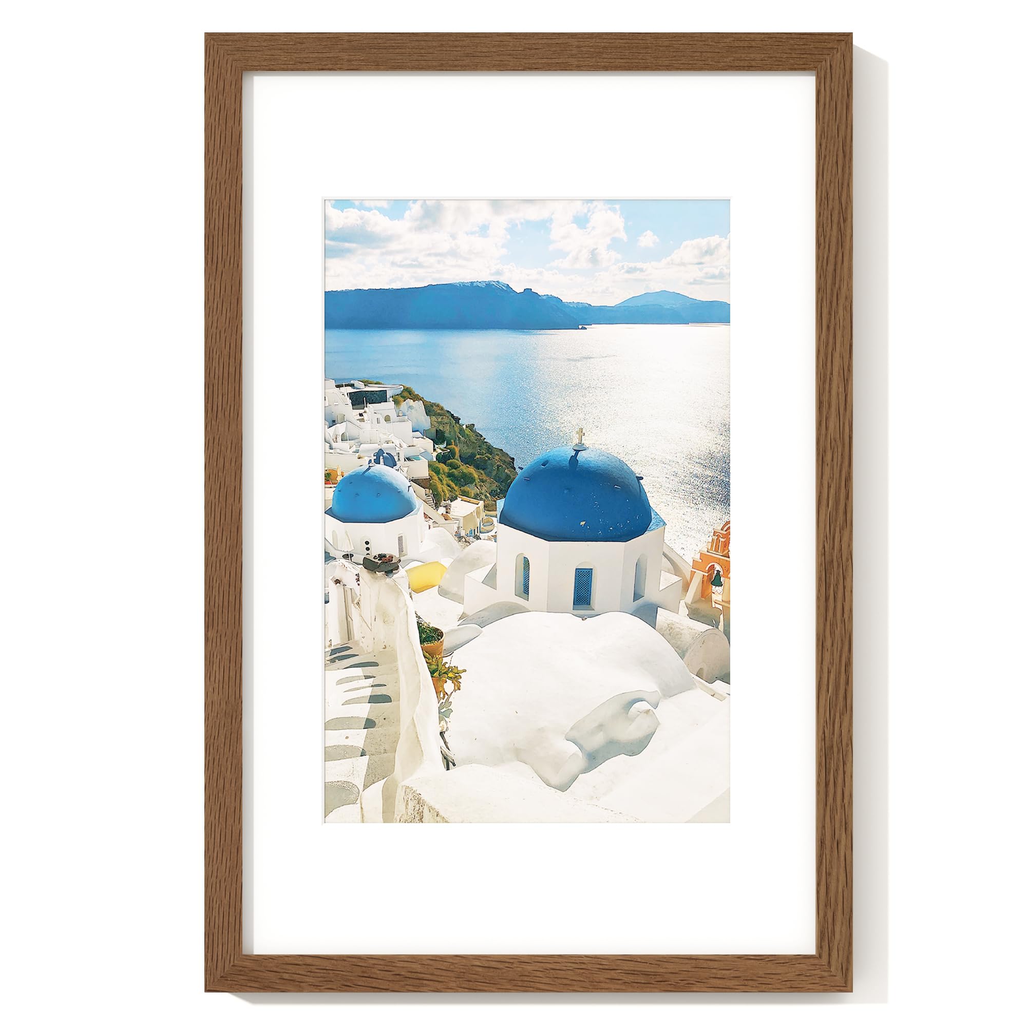 11x17 Picture Frame with Mat for 8x12, Solid Oak Wood Poster Frame with Tempered Glass, Natural Wooden 11''x17'' Photo Frame for Wall Home Decor Art Photo and Prints, Wall Hook Included, Walnut โ image 1