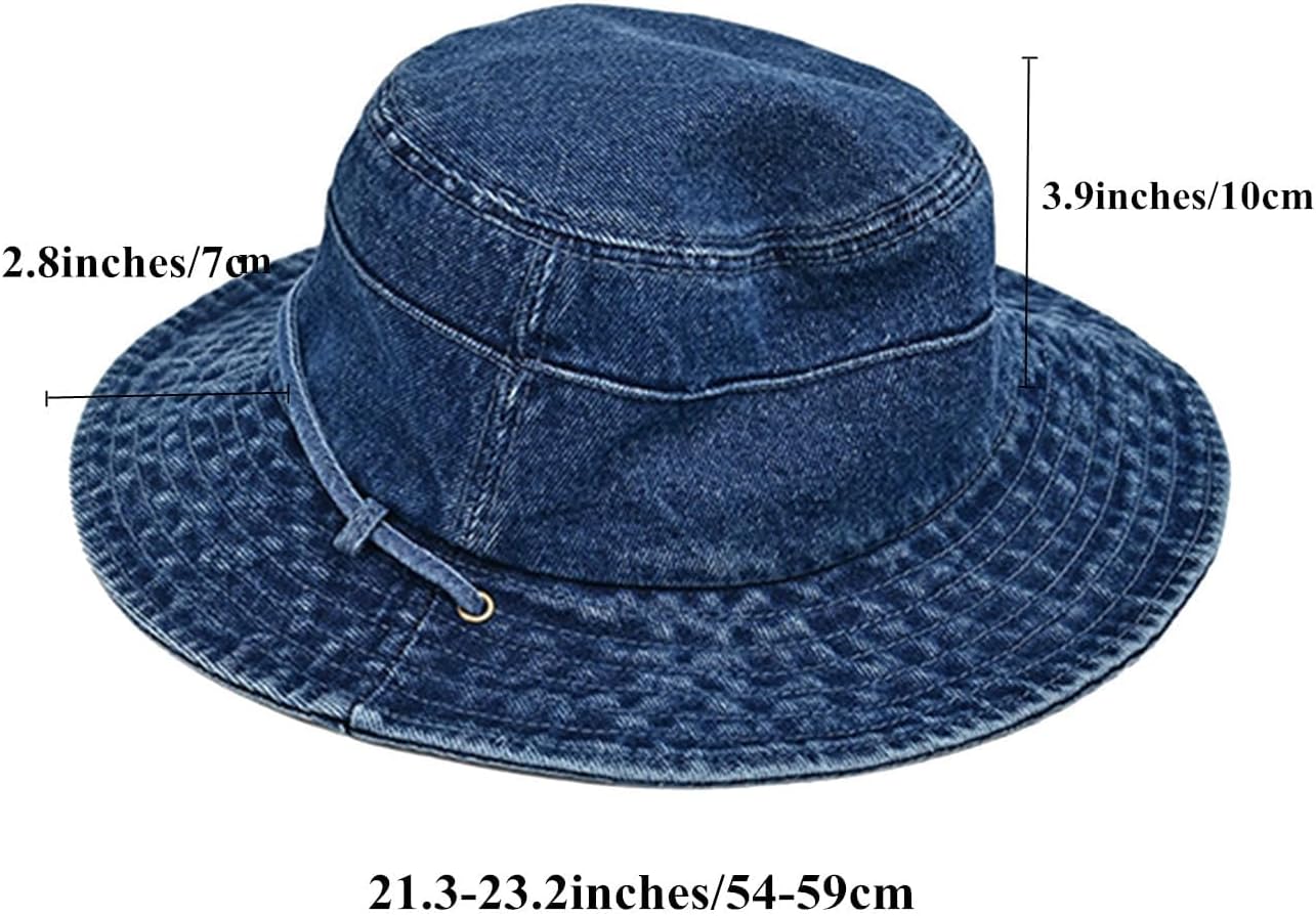 Bucket Hat for Women Men Wide Brim Sun Hat Packable Cotton Denim Summer Beach Travel Outdoor Fishing Cap - Image 2
