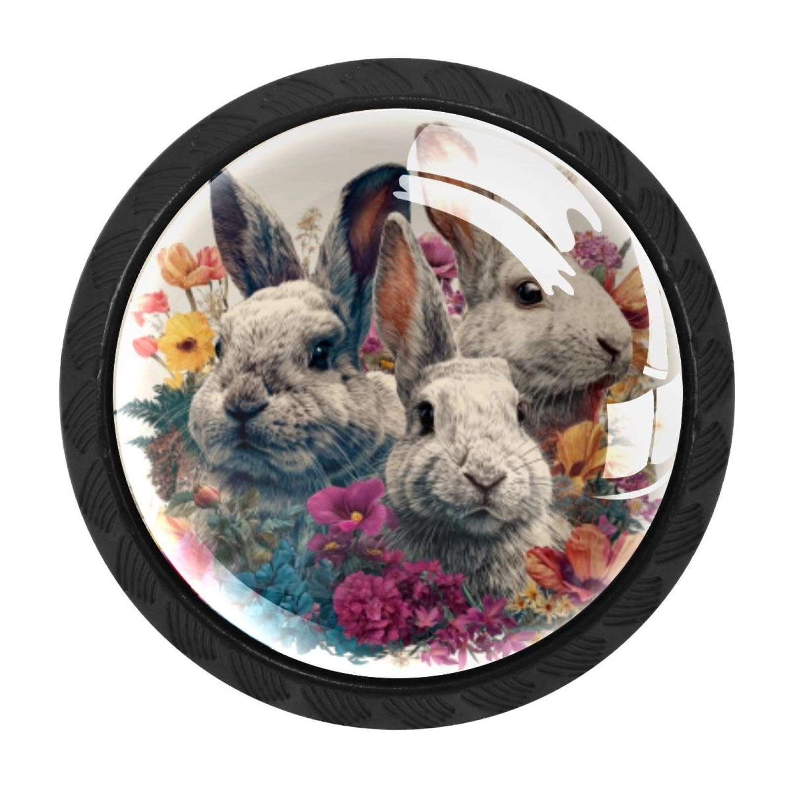 CHENZZZZ 4 pcs Easter Rabbits Floral (43) Cabinet Knobs Crystal Drawer Pulls for Kitchen, Bathroom Cabinet, Dresser and Cupboard
