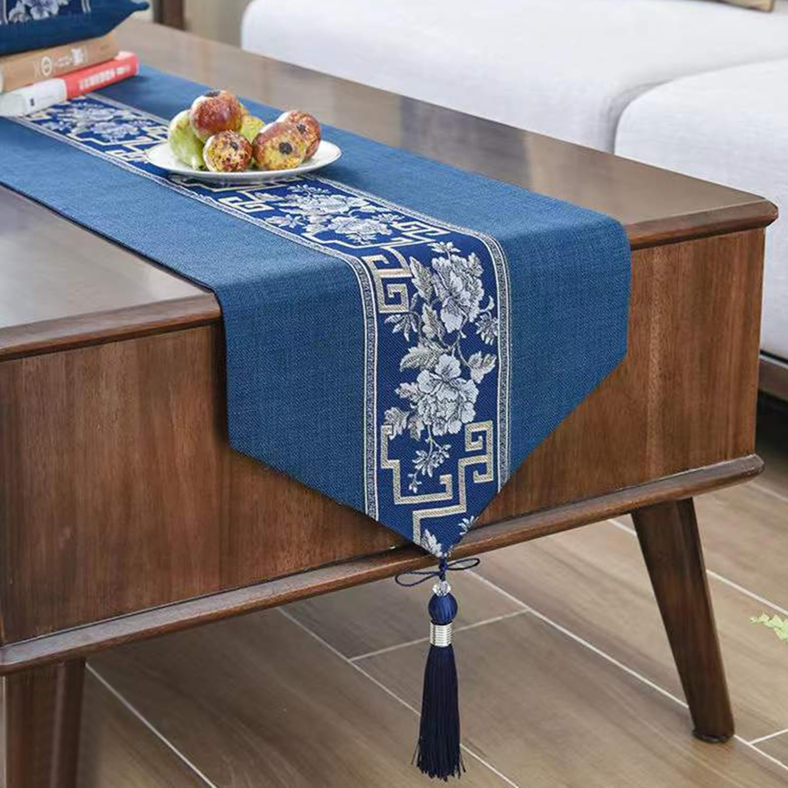 Tischläufer Leinen Modern, Tischläufer für Hochzeit 33x240 cm, Orientalisch mit Quasten