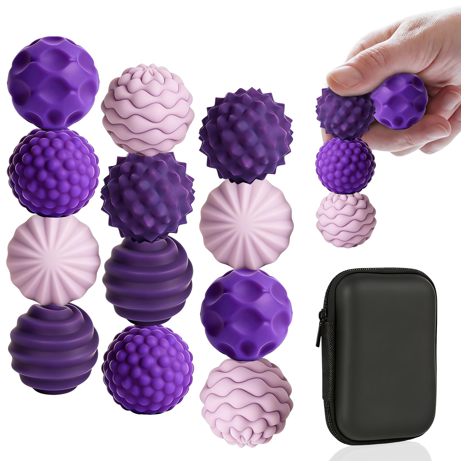12PCS Silicone Magnetic Balls Fidget Toys for Adults & Teens, Stress Relief Sensory Toys for Autism ADHD Anxiety, Texture Tactile Sensory Fidget Balls, Gifts for Women Men Teen Kids (Purple)