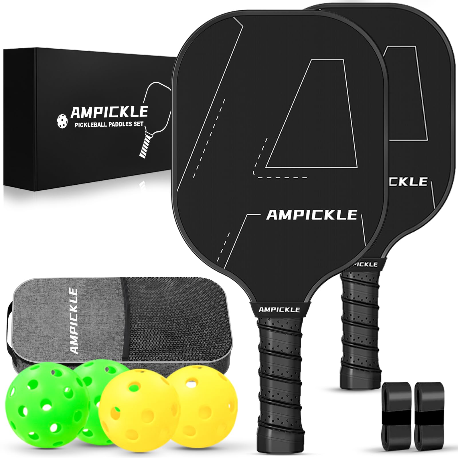AMPICKLE Pickleball Paddle,Fiberglass Pickleball Paddles Set,Frosted Surface Pickleball Rackets, USAPA Standards，Oversized Sweet Spot Pickle Ball