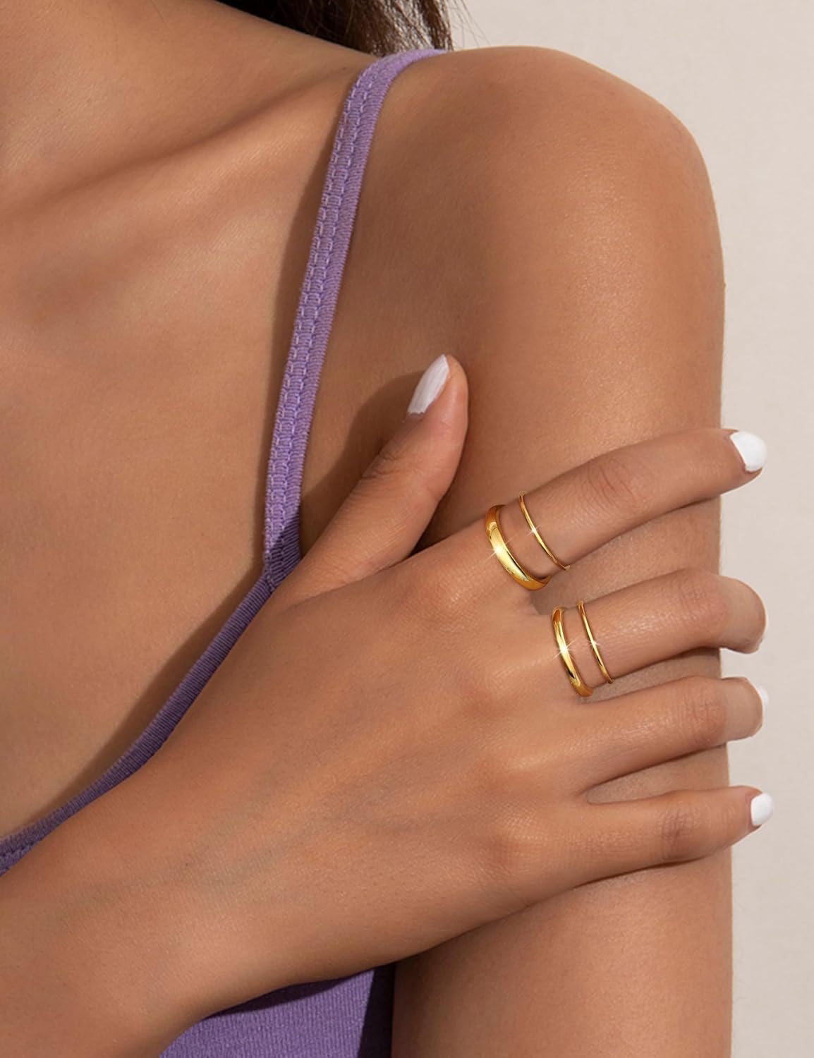 THUNARAZ 14K Gold Filled Rings Stacking Rings for Women Stackable Thin Gold Ring Plain Pinky Thumb Midi Statement Band Ring Comfort Fit 4Pcs 1mm 2mm 3mm 5mm - Image 4