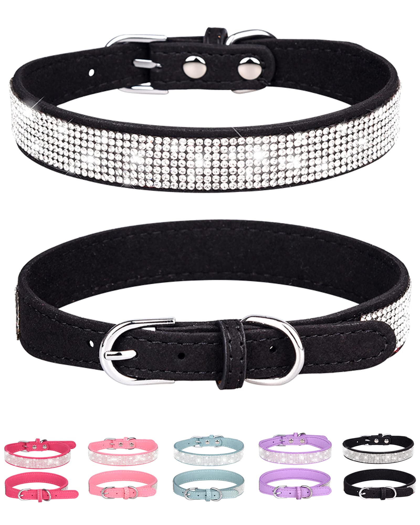 Petank Dog Collar for Small Medium Large Dogs，Small Dog Collar for Female Dogs, Bling Girl Dog Collars, Pink Dog Collar, Rhinestone Puppy Collars (L,