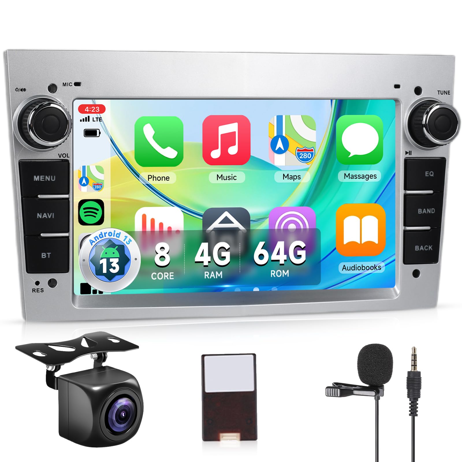 【8 Core 4+64G】 Hodozzy Carplay Radio Coche para Opel Astra Antara Vectra Corsa Zafira Meriva Vivaro Combo, 7 Pulgadas Pantalla Android Autorradio con Android Auto/WiFi/GPS/RDS/FM/Bluetooth/USB,Plata