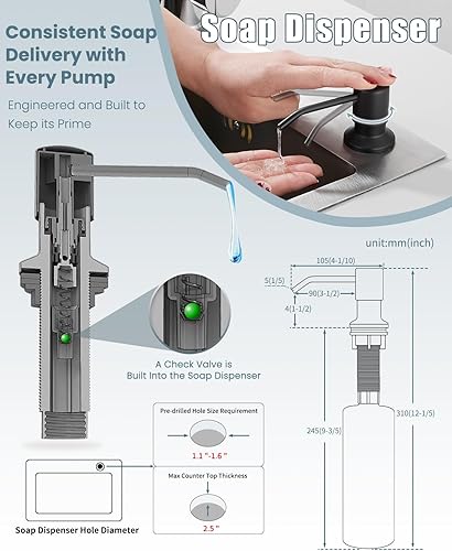 Miniatura 6 de Grifo de cocina negro con dispensador de jabón, grifo con luz, grifo para fregadero de cocina de casa rodante, fregadero de cocina de acero