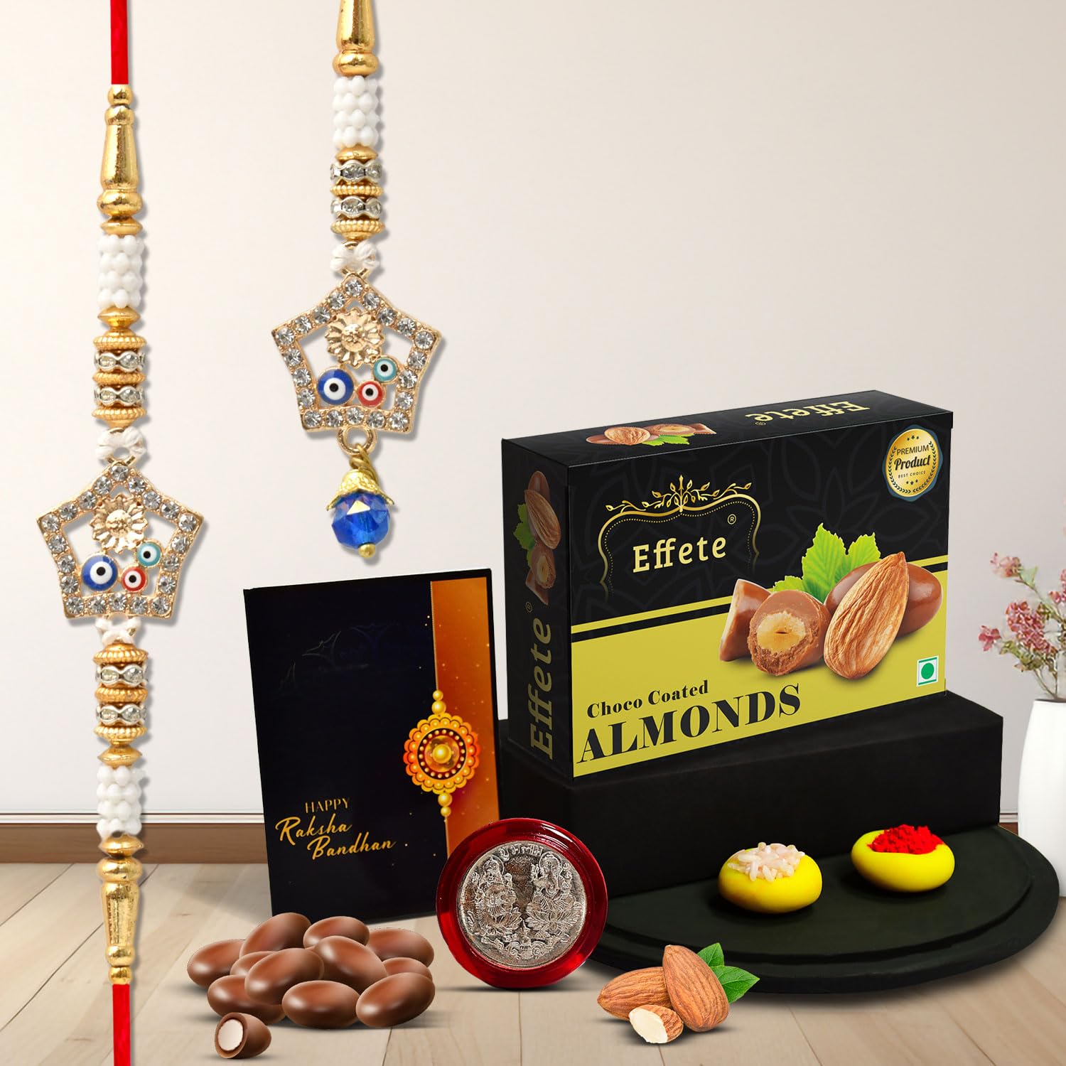 DeoDap Evil Eye Rakhi For Brother And Bhabhi, Rakhi With Chocolate Almonds 32gm (K1_458_CA32) (B0CC2XQT8N) Amazon Price History, Amazon Price Tracker