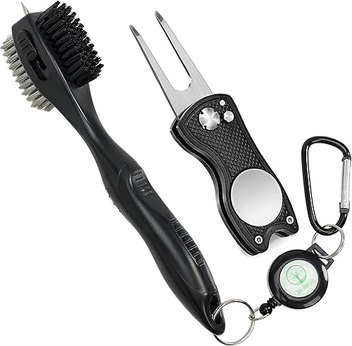 Miniatura 16 de Mile High Life Cepillo para palos de golf, limpiador de ranuras con cable de extensión retráctil de 2 pies y mosquetón de aluminio, accesorios