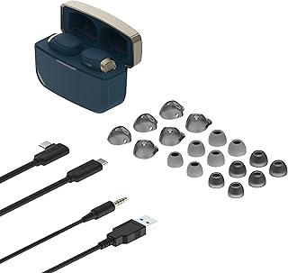 Genki Waveform Earbuds - Bridges Blue - DualStream Mix 2 Audio Sources - Low Latency Bluetooth 5.3 aptX Adaptive 50ms Noise Cancellation Wireless Gaming Earbuds with Microphone for Android and Iphone