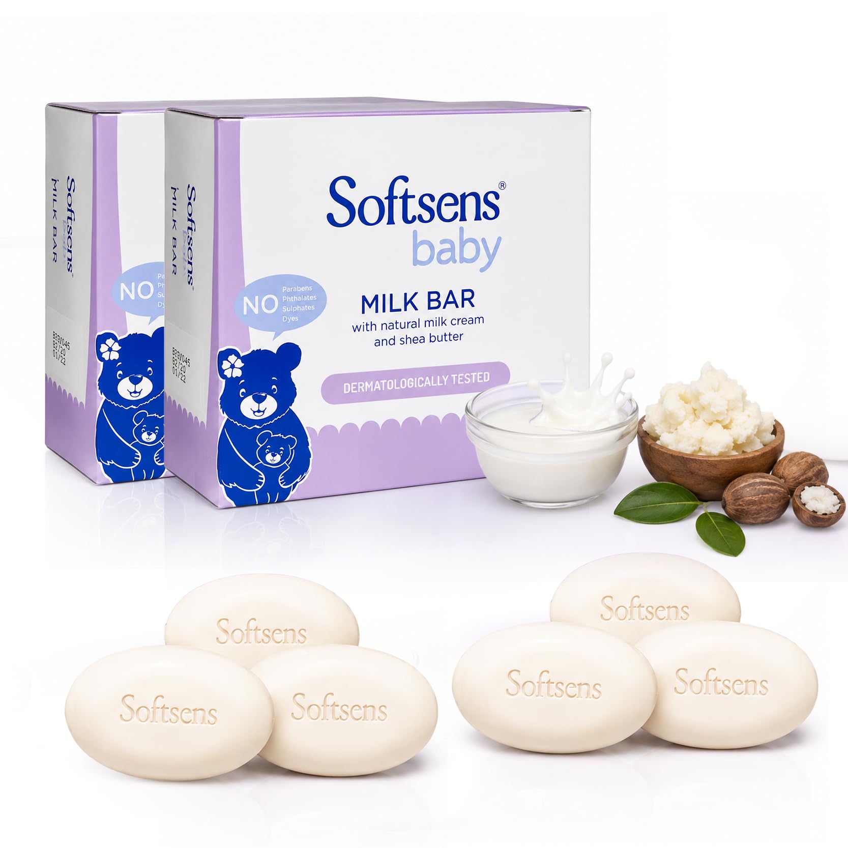Softsens Baby Milk Bar Soap with Natural Milk Cream & Shea Butter, Vitamin E, Paraben-Free (6 Soaps - in 2 Packs of 3x100g Soap Each)-picture-10