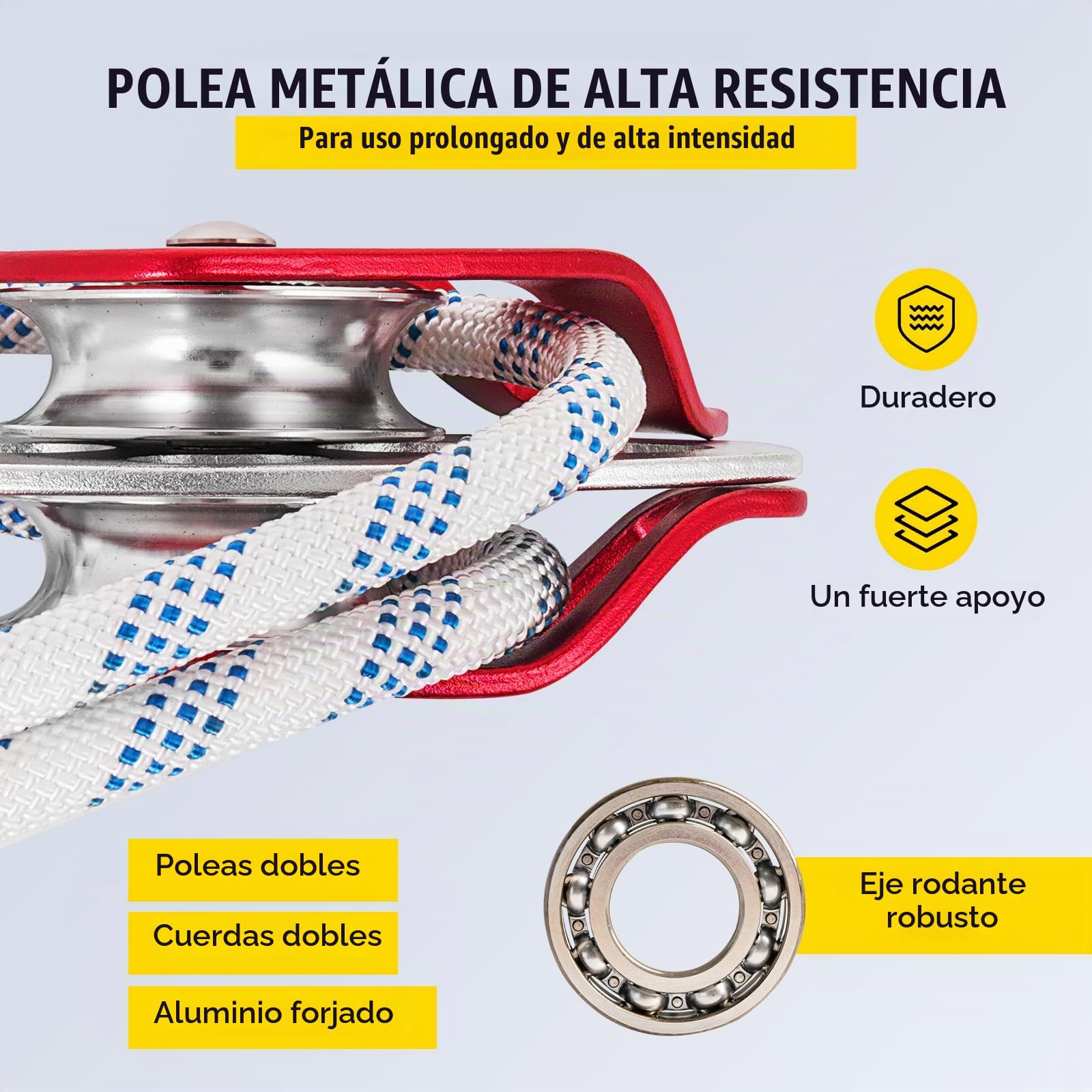 VEVOR Bloque de Doble Polea con Cuerda Trenzada 12mm x 61m Sistema de Escalada de Doble Polea Longitud de Rotura 7700 libras 35 kN Alta Resistencia para Uso Interior y Exterior Deportes Aficionados