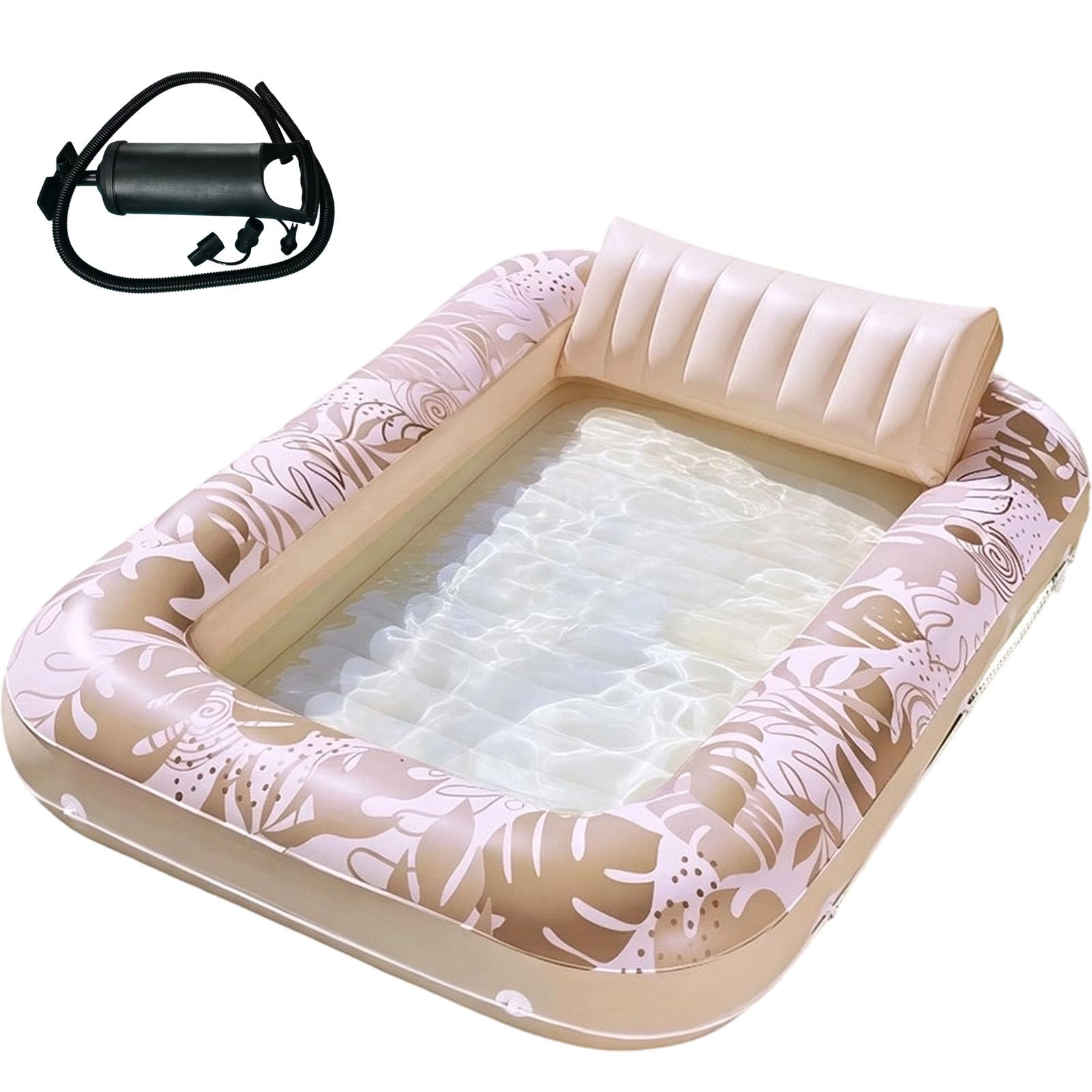 Aless Inflatable Tanning Pool, Floating Pool Mat with Headrest & Cup Holder, Durable Outdoor Lounge for Pool, Garden & Patio (Brown)
