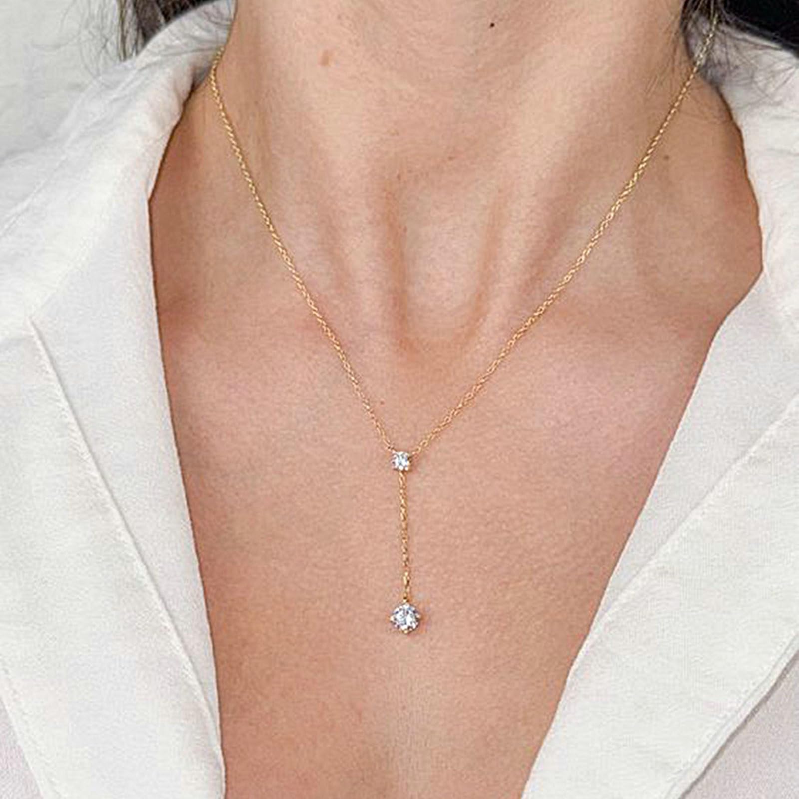 Collar de oro amarillo para mujer, collares con colgante de 9 K, 14 y 18 quilates, cadena en Y con moissanita, collares minimalistas de 42 + 5 cm