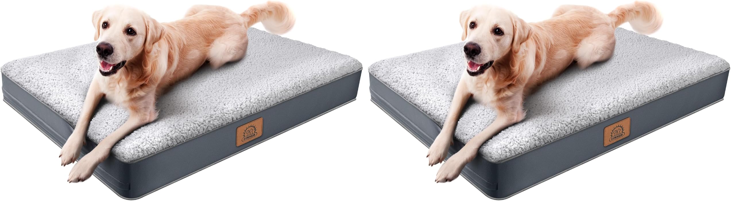 Sunheir Extra Large Orthopedic Dog Bed for Big Dogs - XL Waterproof Dog Bed with Removable Washable Cover &amp; Anti-Slip Bottom, Crate Bed, Deluxe Plush Pet Bed Mat (Grey) (Pack of 2)