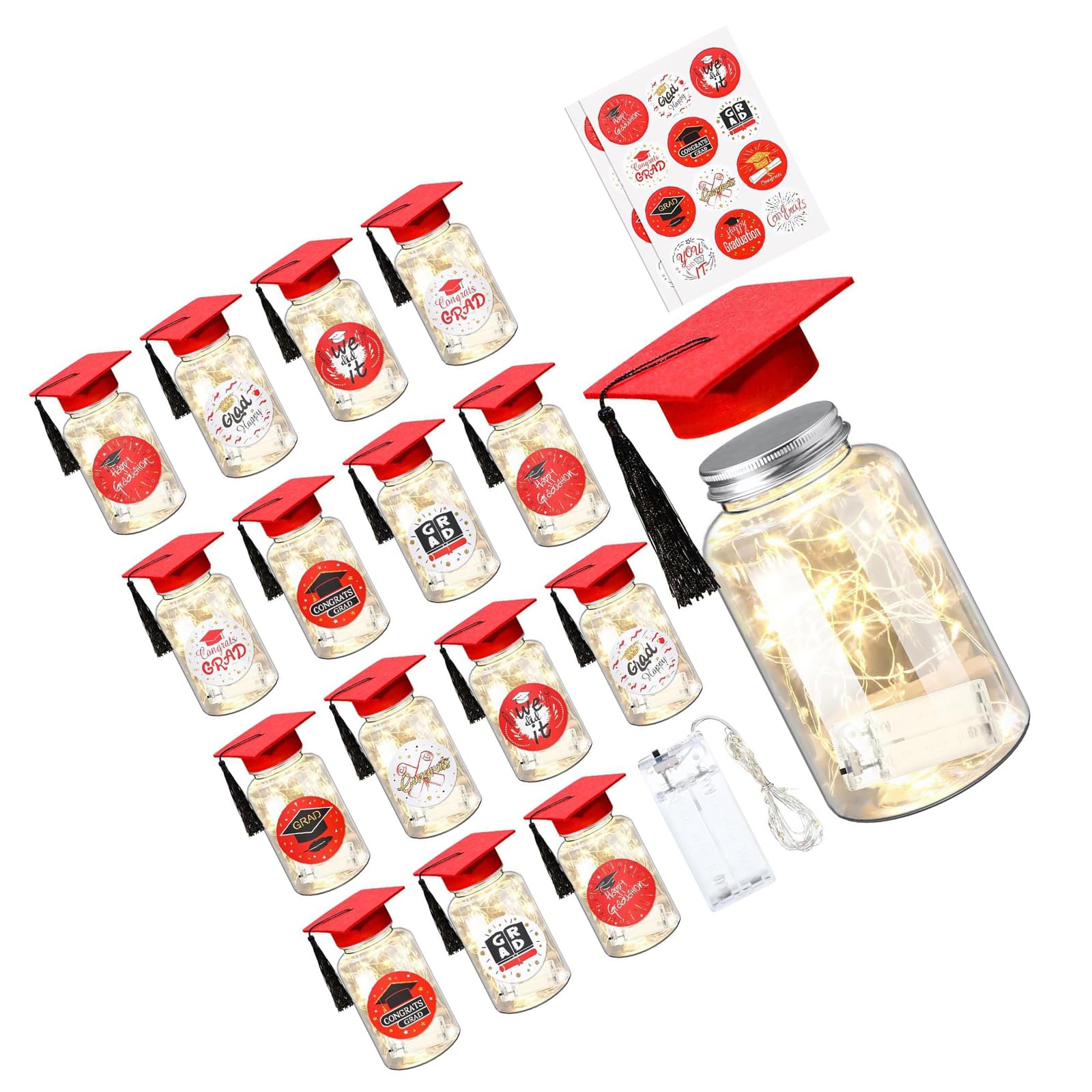 NVOQILIN 12Set 2026 Graduation Table Decorations Centerpieces Led Light Up Masons Jar with Graduation Cap Grad Party Supplies Light Up Masons Jar with Cap