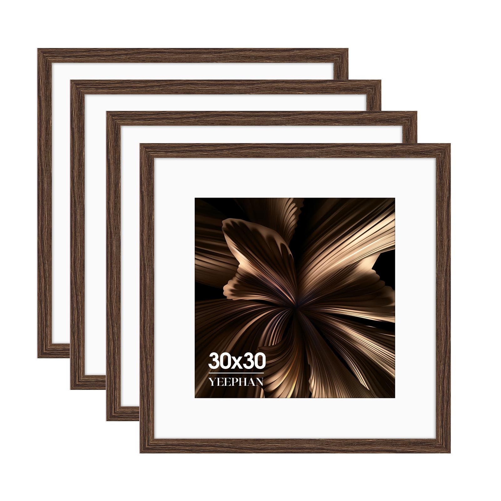 30x30 Picture Frame - Square Frames with Mount for 20x20cm Prints, Brown