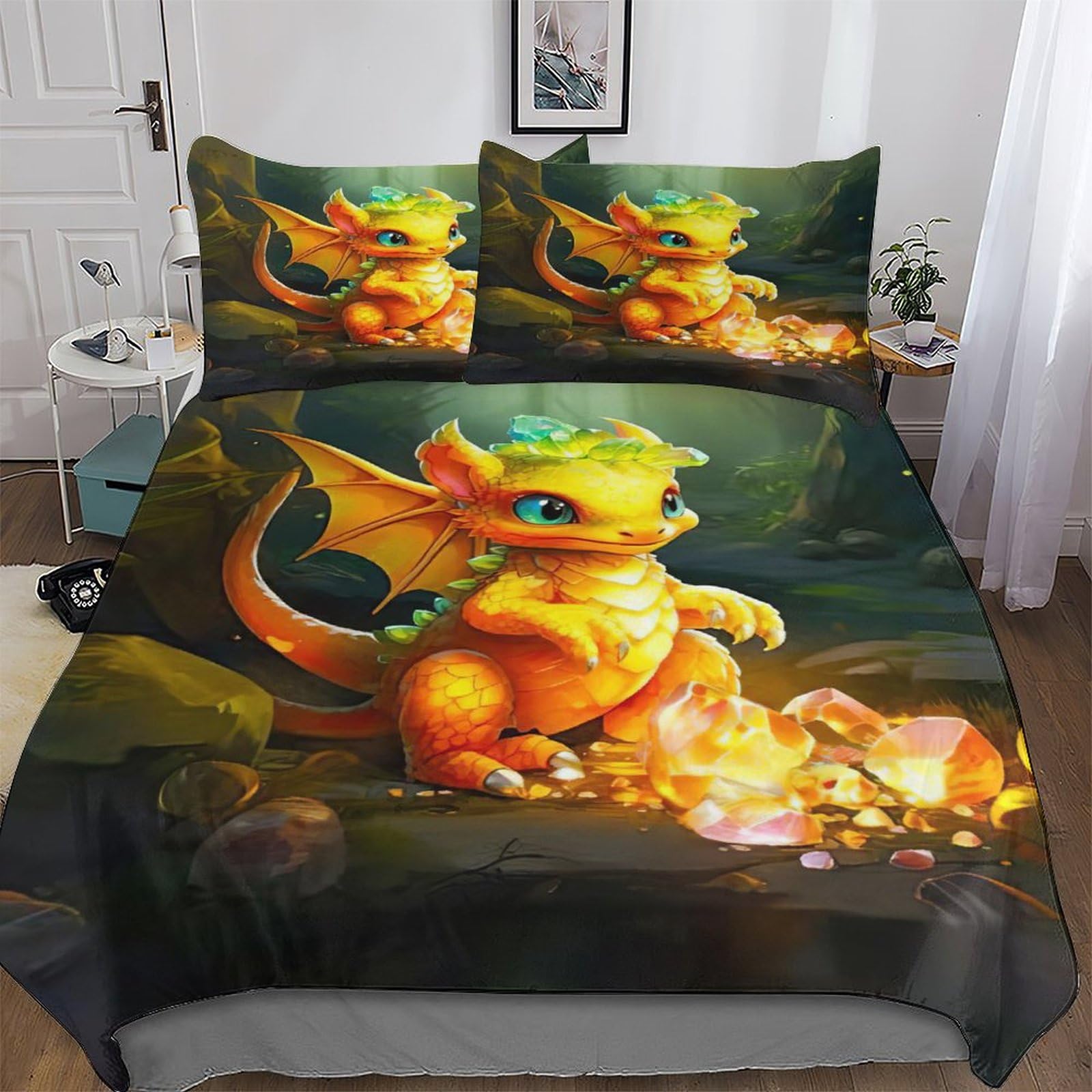 Housse de couette dinosaure 220x240 parure de lit enfants adultes microfibre