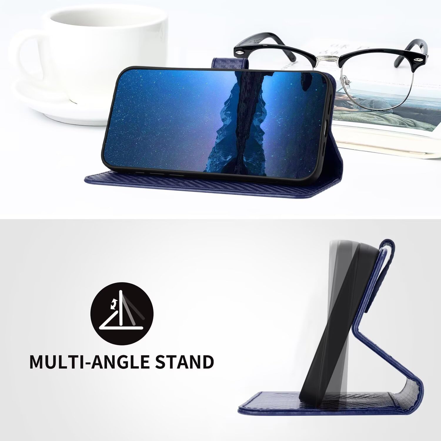 SEAHAI Cuero Funda Para OPPO Reno 10 5G / OPPO Reno 10 Pro 5G Estuche, Carcasa Con Tarjetero/Cierre Magnético/Suporte/Protección RFID, Ultradelgado Billetera Cubierta Flip Cover Case - Azul