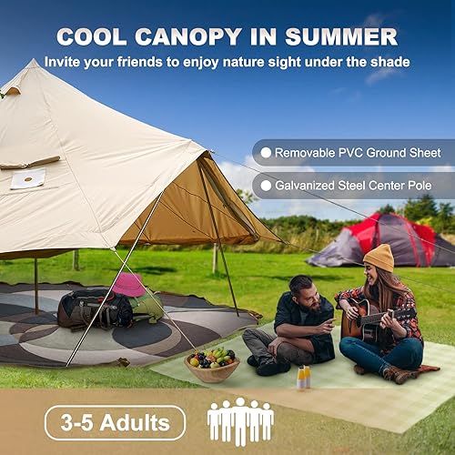 Miniatura 3 de Happybuy Canvas Bell Tent 4 Seasons Breathable 100 Cotton Canvas Yurt Tent - wStove Jack Luxury Glamping Tent Waterproof Canvas Tents for Family