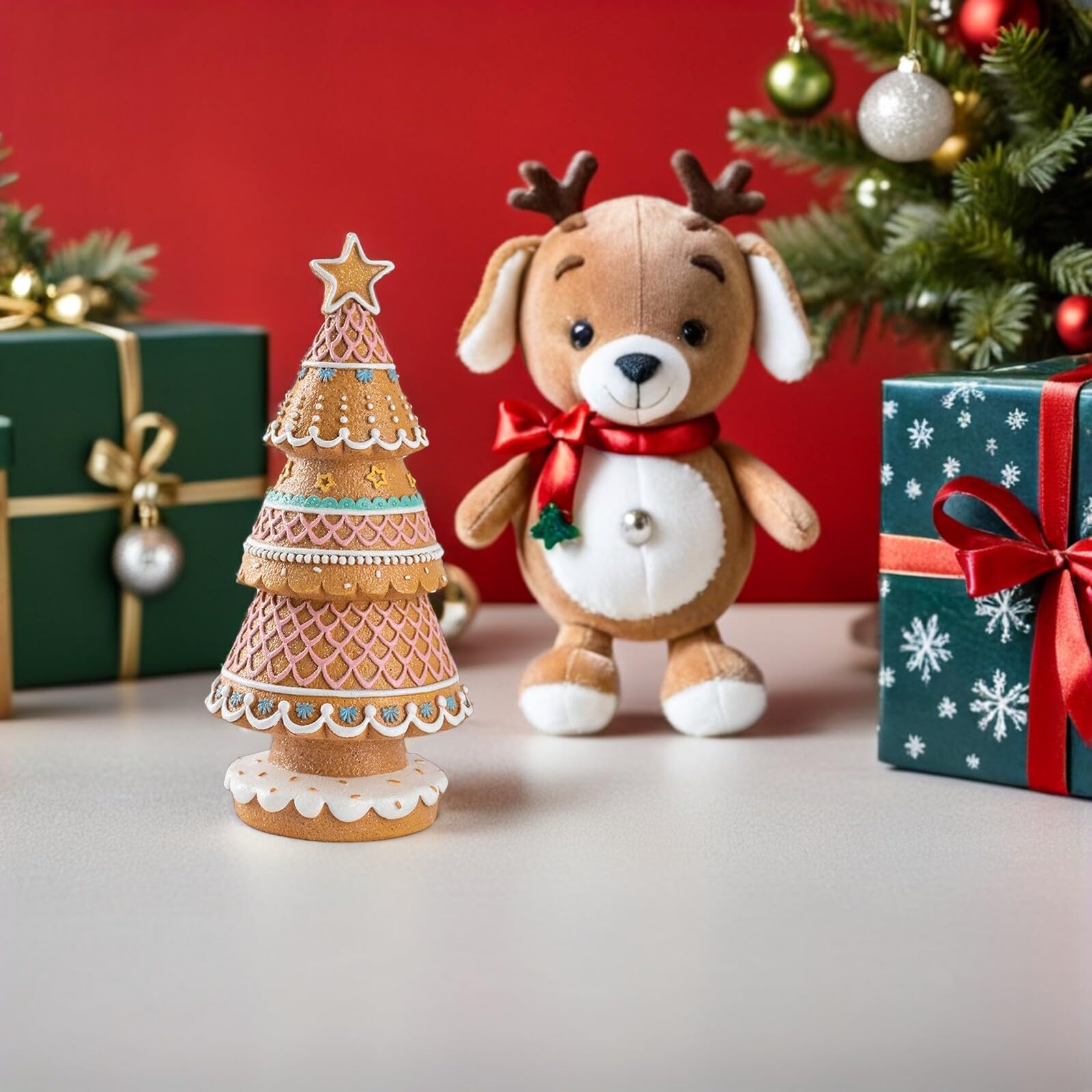 Alipis Estatua de Árbol de Navidad de Jengibre Árbol de Centro de Mesa para Decoración Festiva Torre de Dulces de Resina para Repisa Navideña
