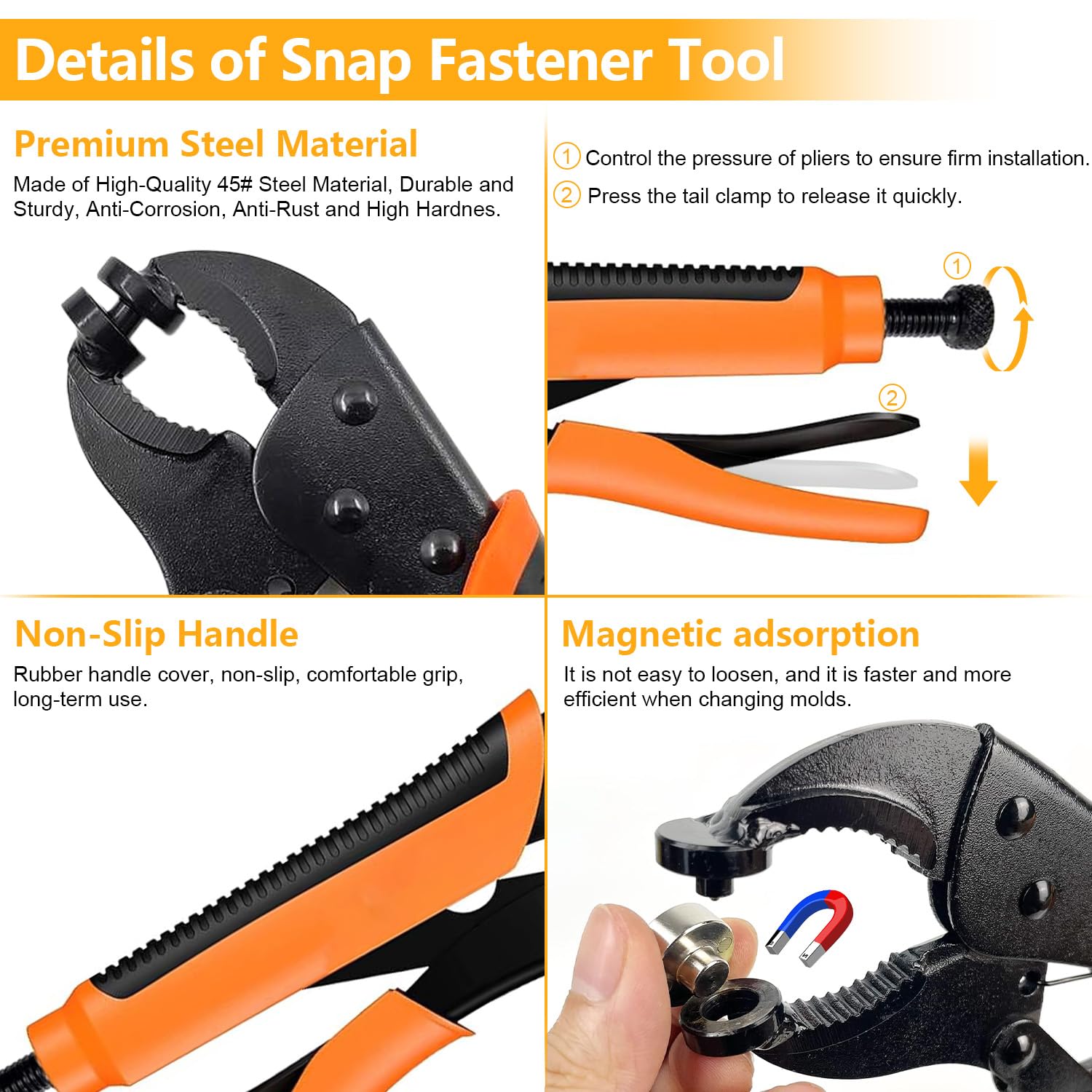 Set Pinza Per Bottoni A Pressione 15mm - 30 Bottoni Automatici Con Attrezzi Per Cucito - Foto 10