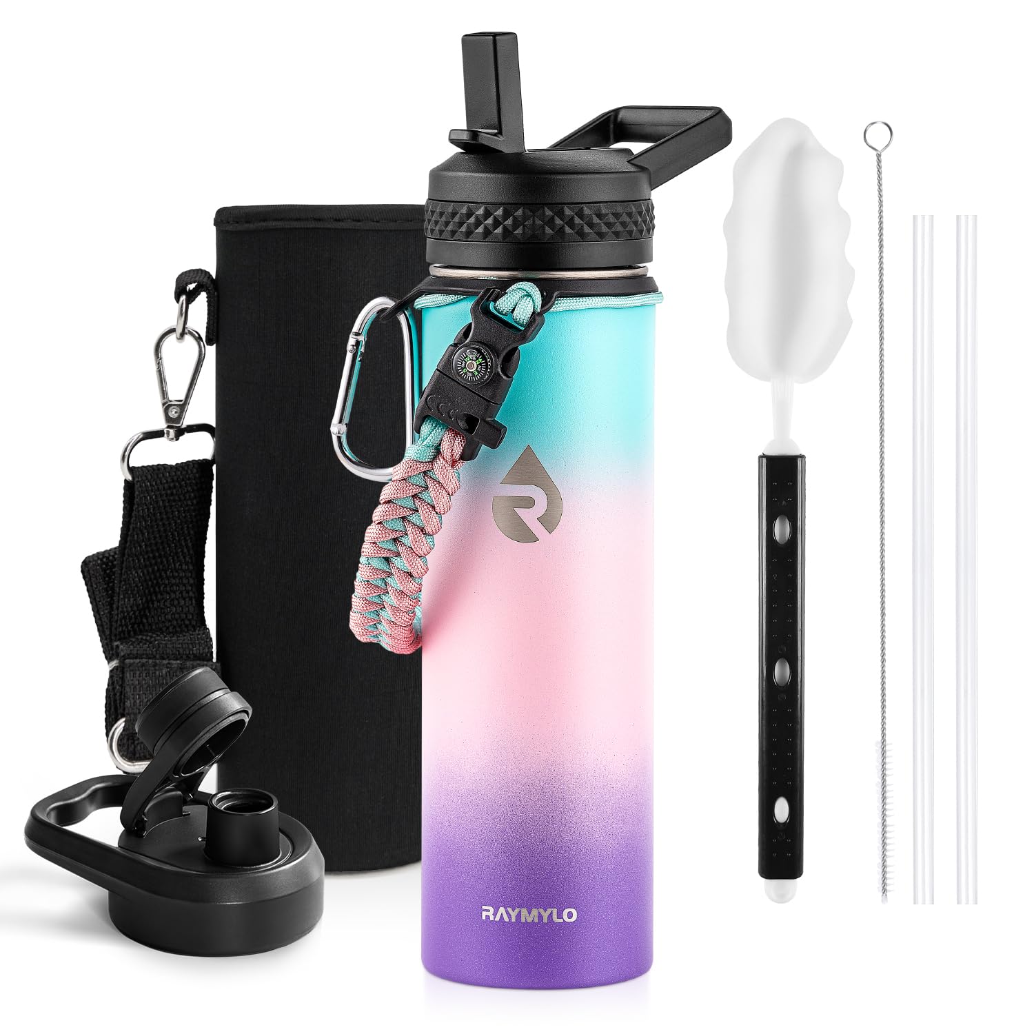 Insulated Water Bottle 20 oz, Triple Wall Vacuum Stainless Steel (Cold for 48 Hrs), Leak Proof & Non-BPA, Kids Water Bottle Jug for School with Straw Spout Lids, Hydrangea